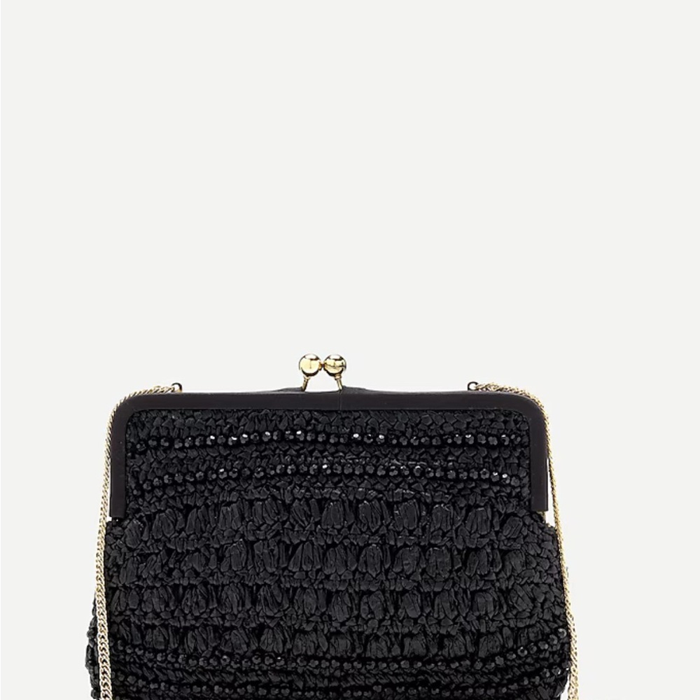 J. Crew Beaded Raffia Frame Clutch Black NWT
